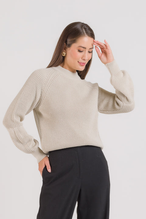 Blusa Tricot Ponto Pérola e Manga Bufante - Adri