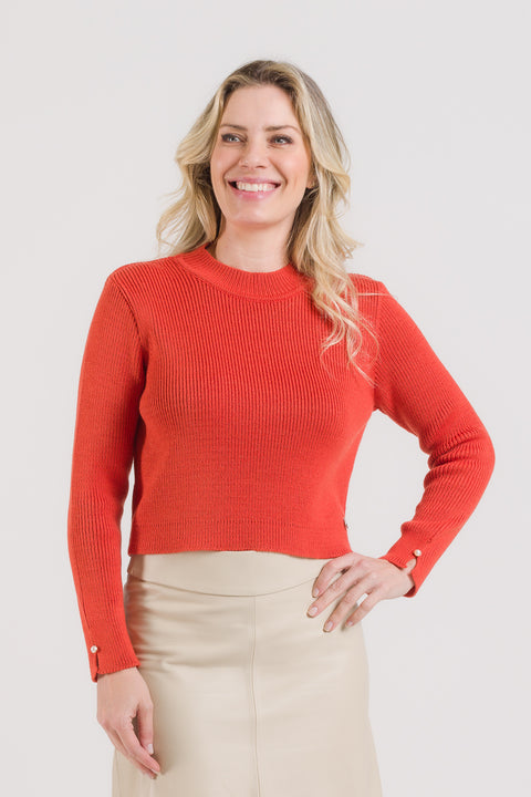 Blusa em Tricot com Detalhe no Punho - Sofia com decote redondo