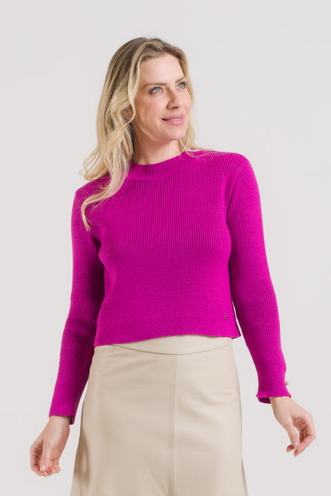 Blusa em Tricot com Detalhe no Punho - Sofia com decote redondo