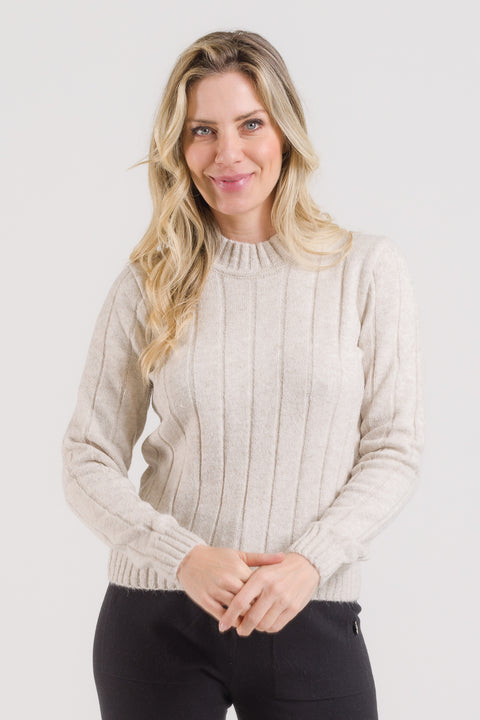 Blusa em Tricot Canelada - Martina com decote redondo