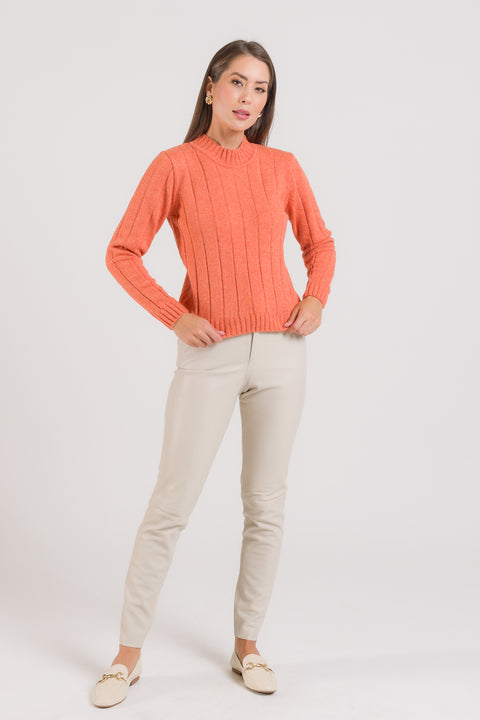 Blusa em Tricot Canelada - Martina com decote redondo