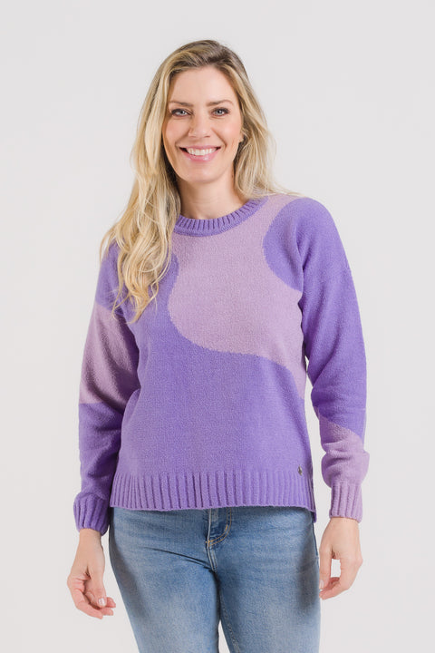 Blusa em Tricot com Intárcia - Regina com decote redondo e modelagem ampla