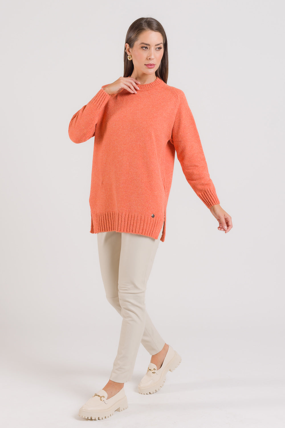 Maxi Pull em Tricot com Gola Removível - Mel