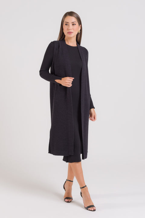 Colete em Tricot Longo - Glaucia com abertura lateral