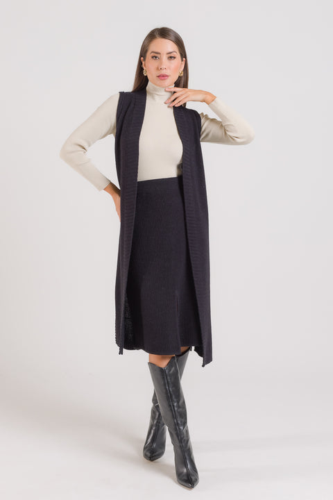 Colete em Tricot Longo - Glaucia com abertura lateral