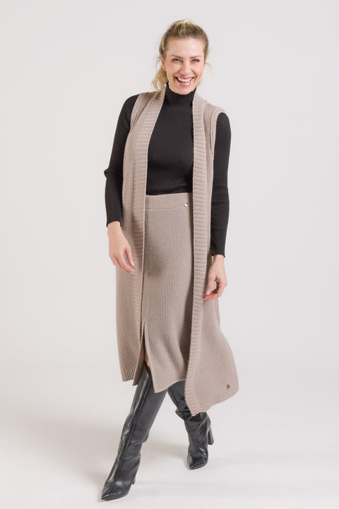 Colete em Tricot Longo - Glaucia com abertura lateral