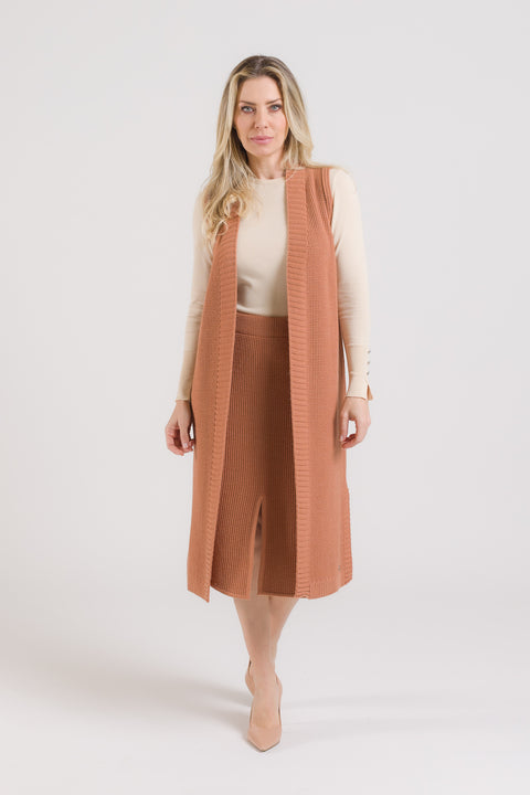 Colete em Tricot Longo - Glaucia com abertura lateral