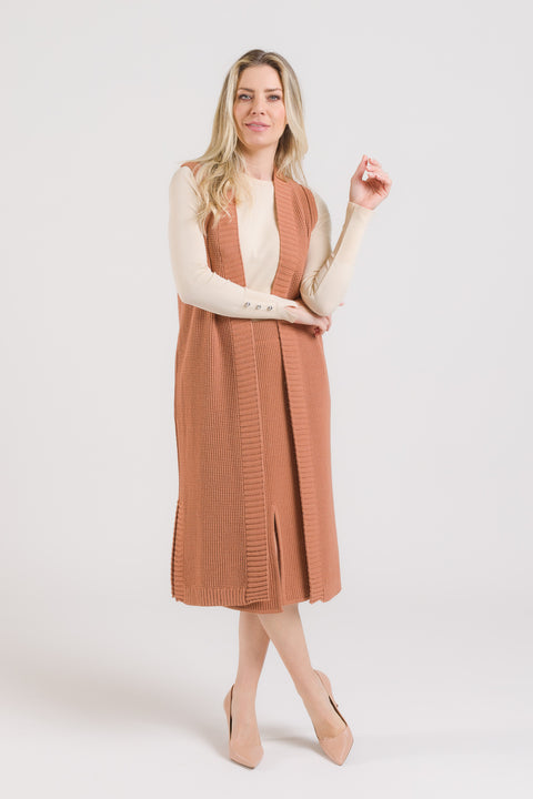 Colete em Tricot Longo - Glaucia com abertura lateral