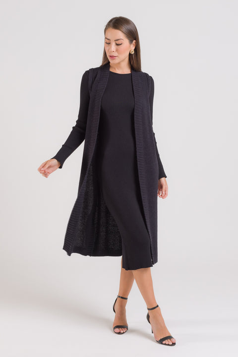 Colete em Tricot Longo - Glaucia com abertura lateral