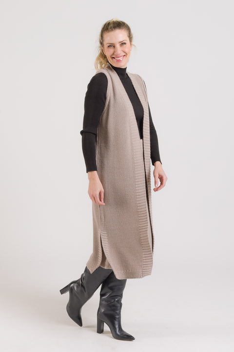 Colete em Tricot Longo - Glaucia com abertura lateral