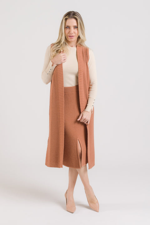 Colete em Tricot Longo - Glaucia com abertura lateral
