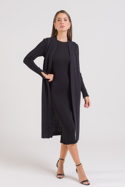 Colete em Tricot Longo - Glaucia com abertura lateral