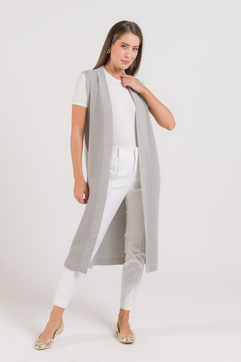 Colete em Tricot Longo - Glaucia com abertura lateral