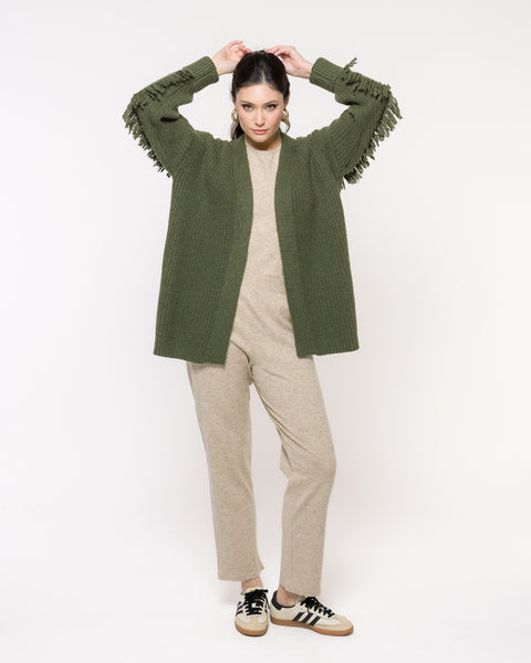 Casaco em Tricot Franjas - Aline com modelagem ampla