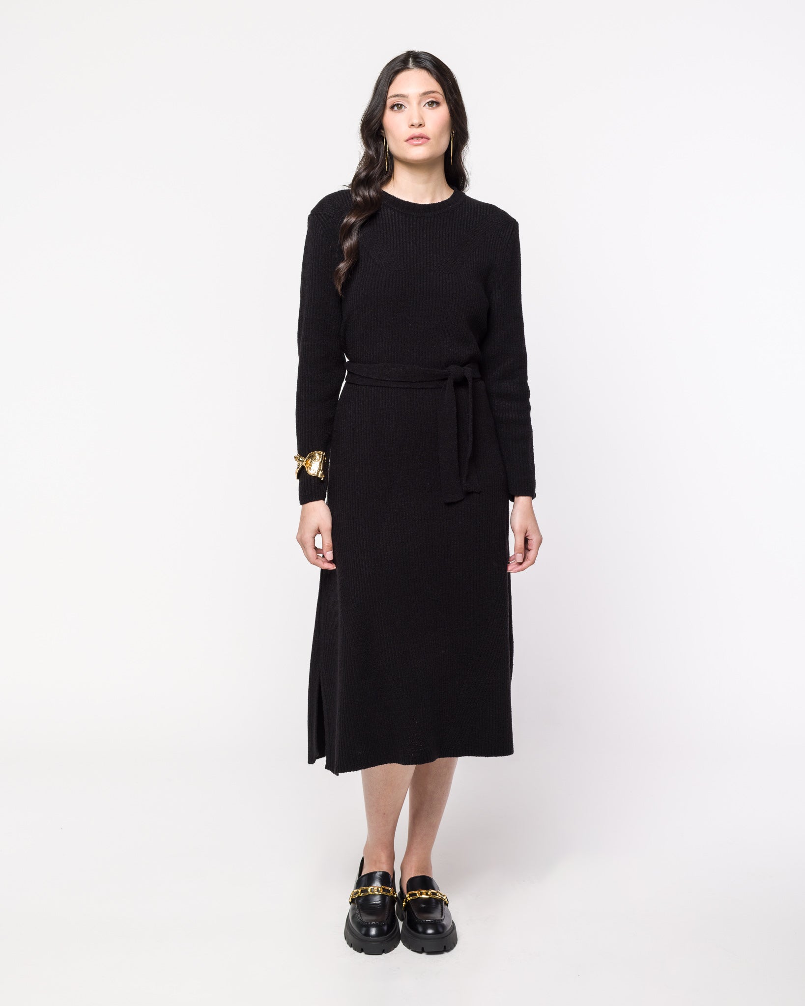 Vestido em Tricot Midi com Cinto - Diana