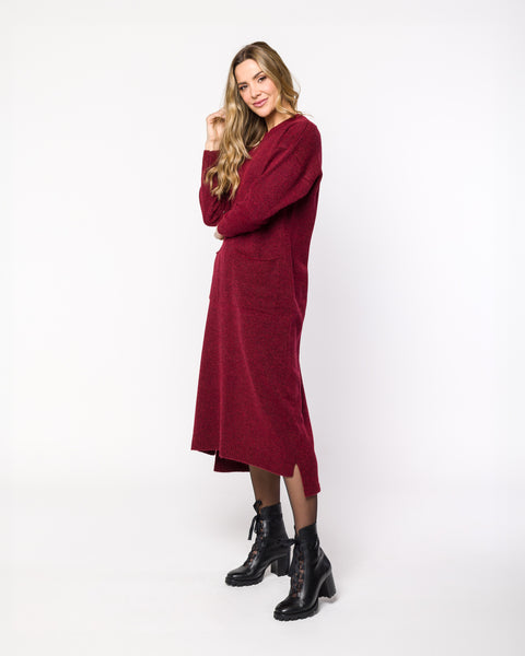 Vestido em Tricot com Bolsos - Zoe com comprimento midi e bolsos frontais