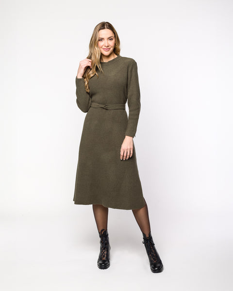 Vestido em Tricot Midi com Cinto - Diana com comprimento midi