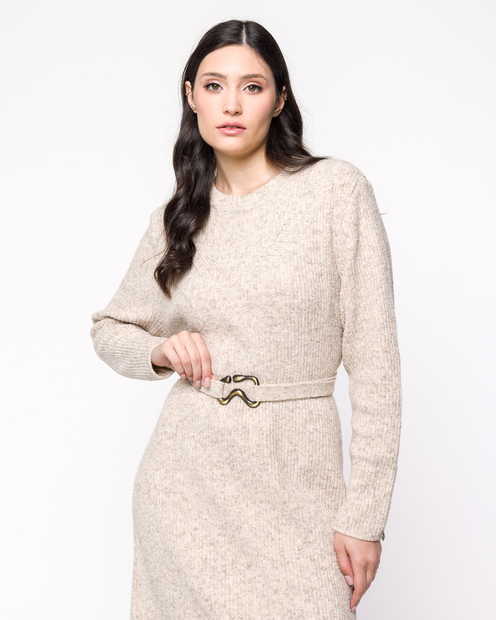 Vestido em Tricot Midi com Cinto - Diana