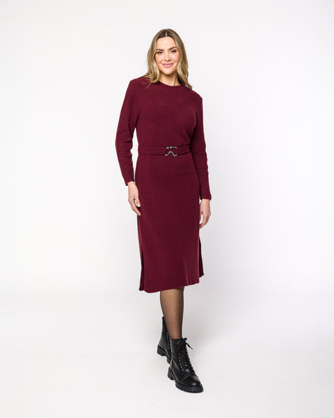 Vestido em Tricot Midi com Cinto - Diana com comprimento midi