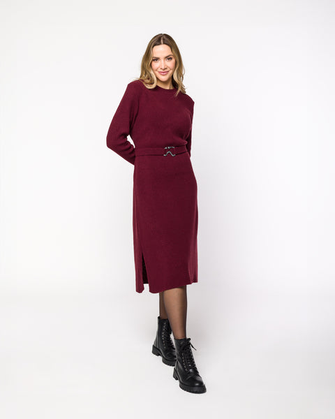Vestido em Tricot Midi com Cinto - Diana com comprimento midi