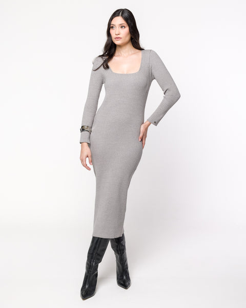 Vestido em Tricot Canelado Decote Quadrado - Stella