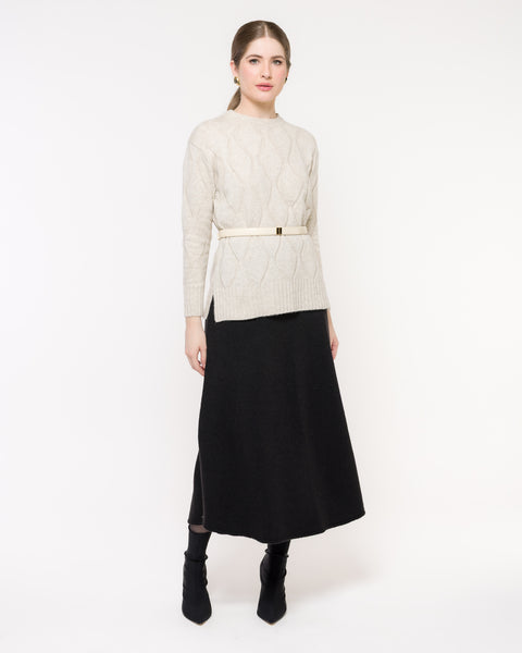 Saia Tricot - Londres com comprimento midi e modelagem evasê