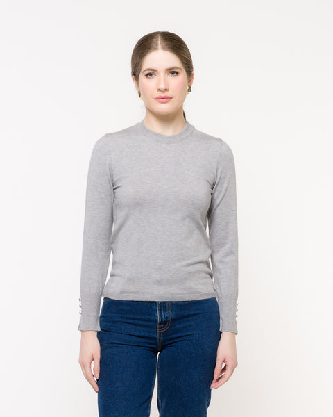 Blusa Básica em Tricot - Micaela com gola redonda e botões