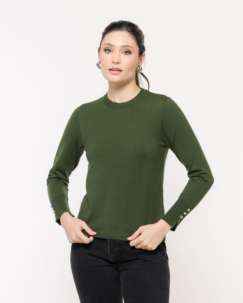 Blusa Básica em Tricot - Micaela com gola redonda e botões