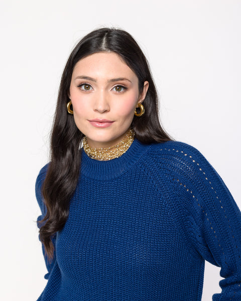Blusa em Tricot com Manga Trabalhada - Heloísa com decote redondo