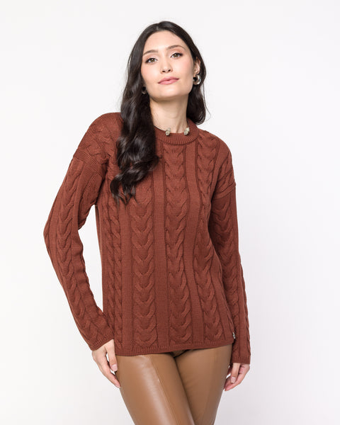 Blusa em Tricot com Tranças - Cristina com gola redonda