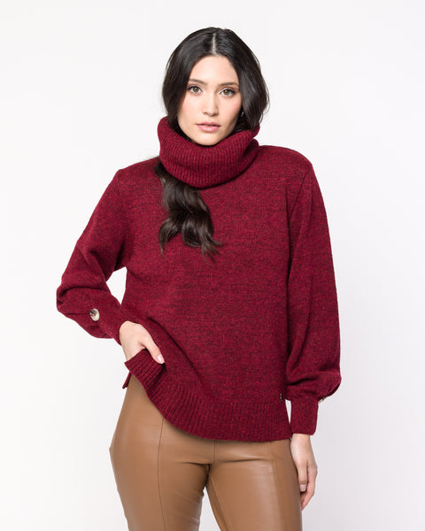 Blusa em Tricot com detalhe no Punho - Livia com gola alta
