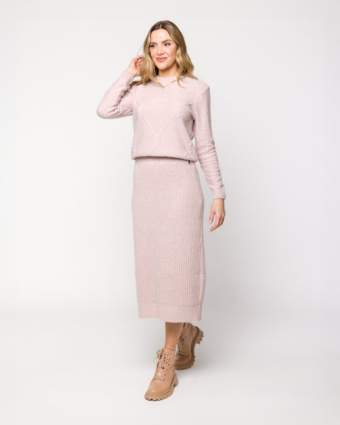 Blusa em Tricot com Tranças - Bárbara com gola redonda