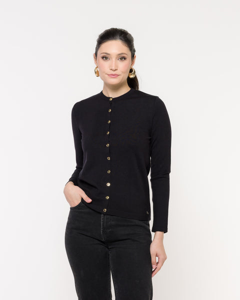 Cardigan em Tricot - Isadora com decote redondo e modelagem reta