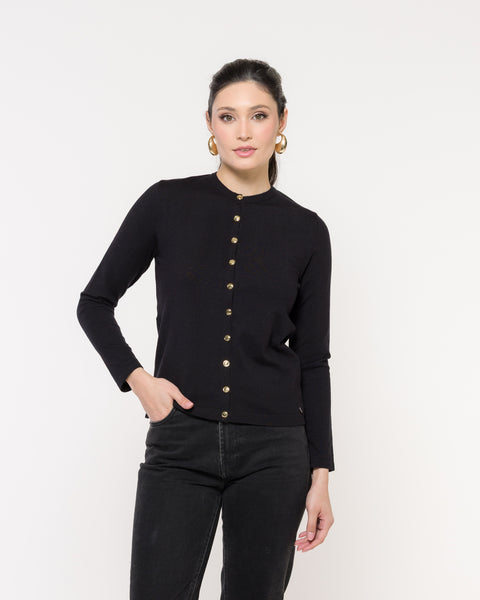 Cardigan em Tricot - Isadora com decote redondo e modelagem reta