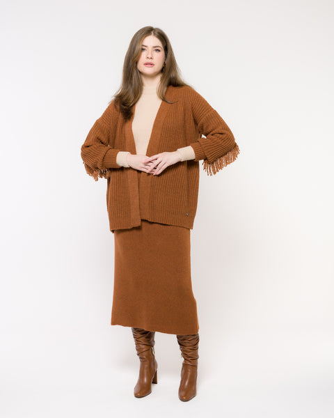 Casaco em Tricot Franjas - Aline com modelagem ampla