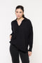 Blusa em Tricot Ampla e Gola Polo V - Alana com modelagem ampla