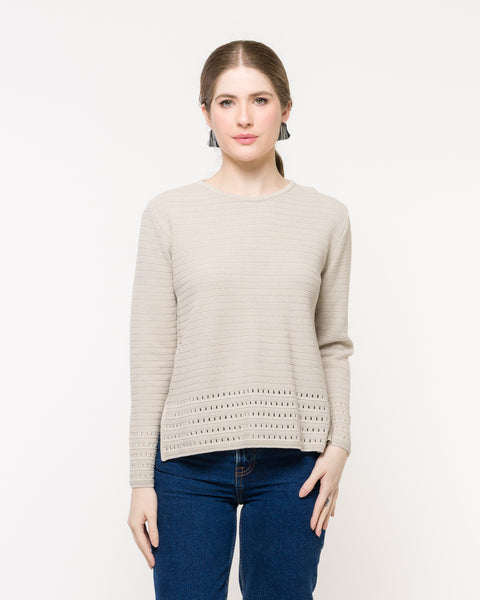 Conjunto em Tricot - Aurora (Blusa + Saia) com decote redondo e manga posta