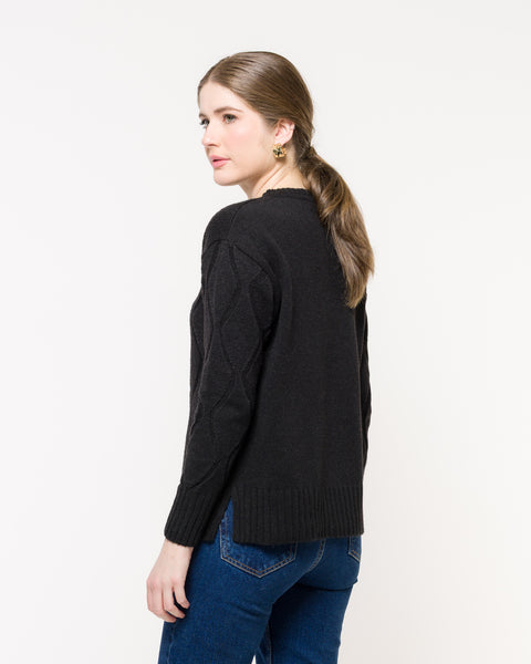 Blusa em Tricot Losango - Lorena com decote redondo