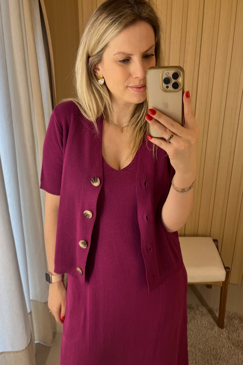Casaqueto em tricot - Heloise com decote V e manga curta