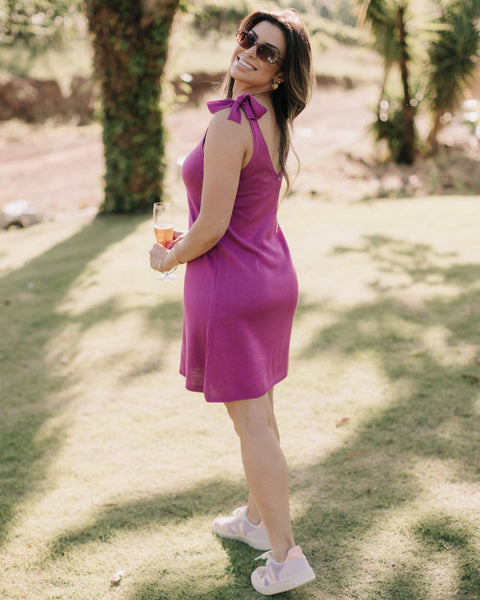 Vestido Tricot Evasê com Laço - Ibiza