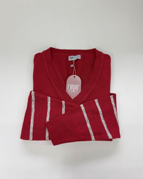 Blusa em Tricot Listrada - Antonella com decote V e manga posta
