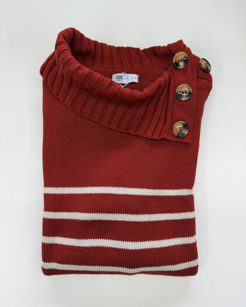 Blusa em Tricot com Listras e Botões - Vivian com manga posta e abertura lateral