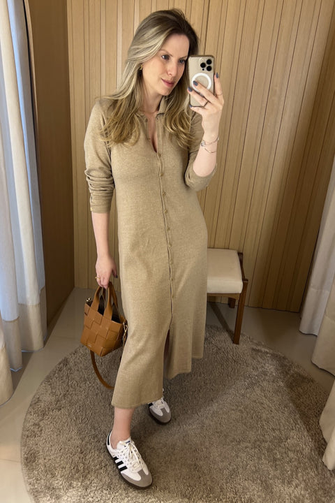 Chemise em tricot - Chiara com gola polo e comprimento midi