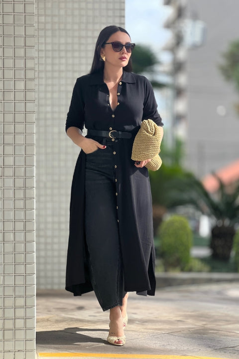 Chemise em tricot - Chiara com gola polo e comprimento midi