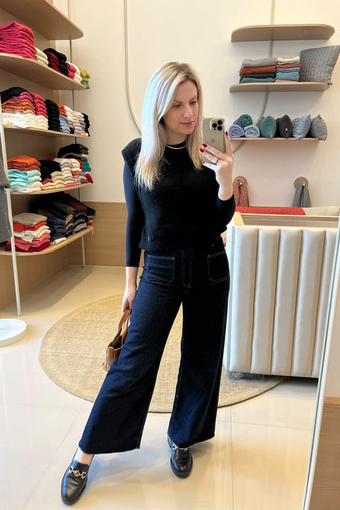 Colete Tricot Cropped - Lidiane com decote redondo