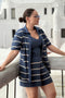 Shorts listrado em tricot - Micaela com modelagem evasê