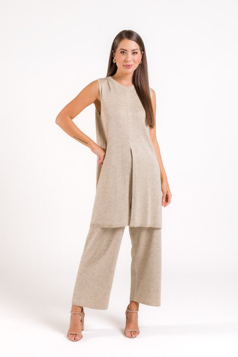 Conjunto em Tricot Milena - Túnica e Calça Reta com decote redondo