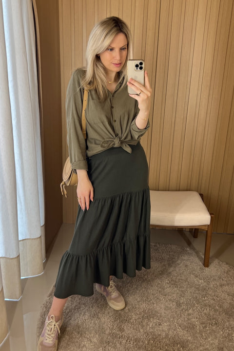 Saia Tricot Babados - Mykonos com modelagem evasê