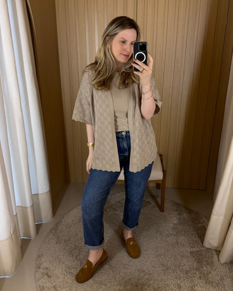 Blusa T-shirt Tricot Básica com decote redondo e manga curta