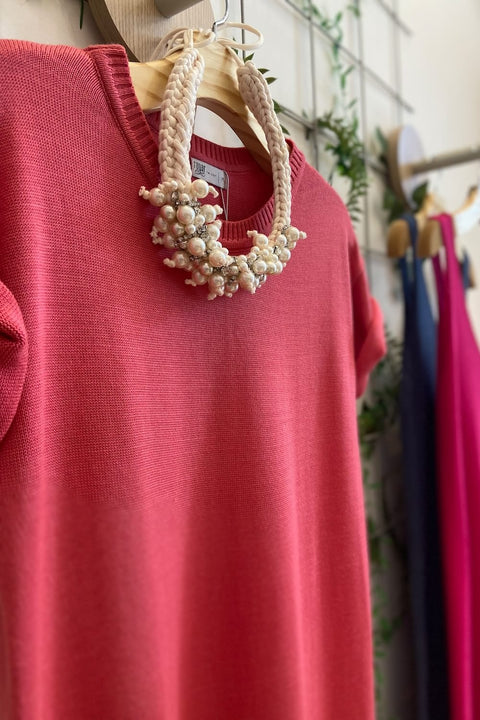 Vestido Tricot T-shirt com decote redondo e modelagem ampla